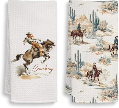 Amazon.com: HIWX Vintage Western Kitchen Towels, Rustic Western Decorative Kitchen Dish Towels, Cowboy Riding on Horse Rodeo Hand Towel for Bathroom D