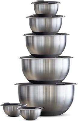 Tramontina Covered Mixing Bowls Stainless Steel 14 Pc Gray, 80202/507DS: Home & Kitchen