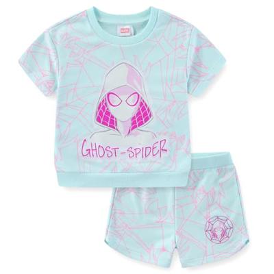 Marvel Spider-Gwen Ghost Spider Girls French Terry Short Sleeve T-Shirt and Shorts Set for Toddler to Big Kids
