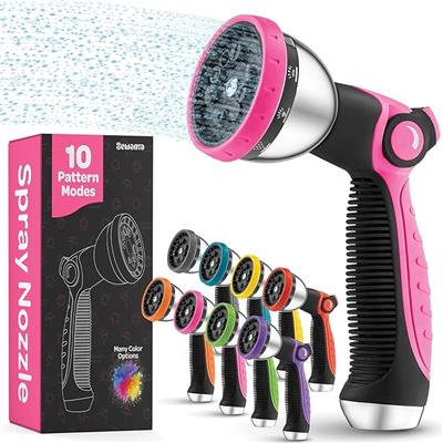 Amazon.com: Hose Nozzle [Pink] Heavy Duty Hose Sprayer With 10 Adjustable Watering Patterns. Thumb Control Design, Comfortable Ergonomic Grip, Garden