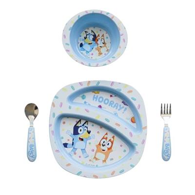 The First Years Bluey Toddler Dinnerware Set - Includes Divided Toddler Plate, Bowl, and Toddler Utensils - Dishwasher Safe Toddler Feeding Supplies M