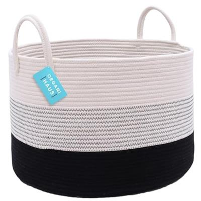 OrganiHaus Black & White Large Basket for Blanket Storage 20x13 | Clothes Baskets for Organizing | Dog Toy Basket | Toy Bin for Kids | Laundry Hamper