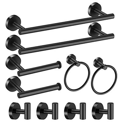 Hinmood Bathroom Hardware Set Matte Black, 10 Pieces Bathroom Accessories Set Includes Includes 2 Packs 24 Inch Towel Bar, Towel Ring, Toilet Holder a