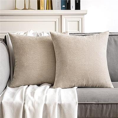 MIULEE Pack of 2 Beige Decorative Pillow Covers 18x18 Inch Soft Chenille Couch Throw Pillows Farmhouse Cushion Covers for Home Decor Sofa Bedroom Livi