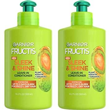 Amazon.com : Garnier Fructis Sleek & Shine Leave-In Conditioning Cream for Frizzy, Dry Hair, Plant Keratin   Argan Oil, 10.2 Fl Oz, 2 Count (Packaging