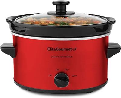Amazon.com: Elite Gourmet MST-275XR# Electric Oval Slow Cooker, Adjustable Temp, Entrees, Sauces, Stews & Dips, Dishwasher Safe Glass Lid & Crock (2 Q