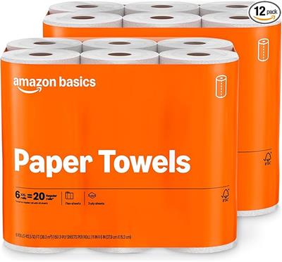 Amazon.com: Amazon Basics 2-Ply Flex-Sheets Paper Towels, 12 Basics Rolls = 40 Regular Rolls, Everyday Value with 150 Sheets per Roll, Packaging May V