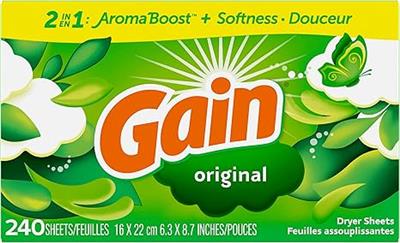 Amazon.com: Gain Dryer Sheets, Original Scent Laundry Fabric Softener Sheets with 2-in-1 Aromaboost Plus Softness, 240 Count, Fabric Softener Sheets, 