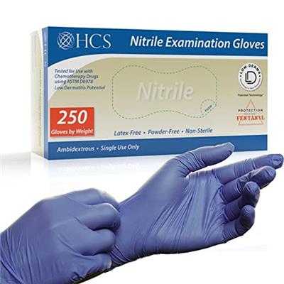 Amazon.com: HCS Nitrile Exam Medical Gloves - [250] Blue Gloves Disposable Latex Free Medium - Fentanyl/Chemo Rated Nitrile Exam Gloves - Guantes Dese