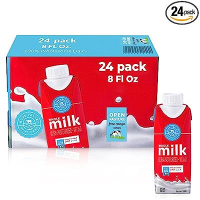 Amazon.com: Blue Valley Whole Milk, Open Pasture, Shelf Stable, Cholov Yisroel-8Fl Oz-(24 PACK) : Grocery & Gourmet Food