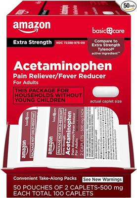 Amazon.com: Amazon Basic Care - Extra Strength Acetaminophen Caplet 500 mg, Pain Reliever and Fever Reducer, Gentle on Stomach, For Arthritis Pain, Ba