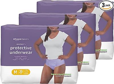 Amazon.com: Amazon Basics Incontinence & Postpartum Underwear for Women, Maximum Absorbency, Medium (60 Count) - 20 Count (Pack of 3), Lavender (Previ