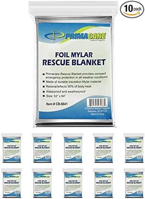 Amazon.com: Primacare HB-10 Emergency Foil Mylar Thermal Blanket (Pack of 10), 52 Length x 84