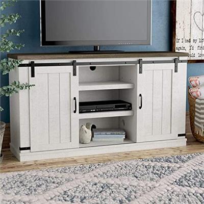RICHSEAT Modern Farmhouse Wood TV Stand for TVs up to 60 Inch, Home Living Room Storage Table TV Stands Cabinet Doors and Shelves Entertainment Center