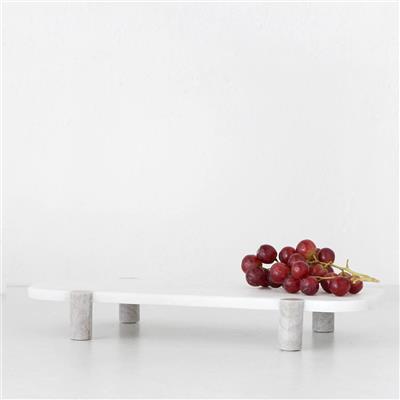 KITSON RECTANGLE FOOTED SERVING BOARD | WHITE   BEIGE MARBLE – Living By Design