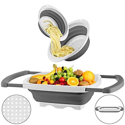 QiMH Collapsible Colander Set of 3-1pc 6 Quart Over the Sink Silicone Strainer - 1pc 4 Quart and 1pc 2 Quart Folding Strainers - Dishwasher Safe(grey&