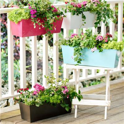 BrylaneHome Outdoor Weatherproof Metal Railing Hanging Flower Garden Windowbox Planter with 3 Drainage Holes - 20½L x 7W x 7½H - Haze Blue - Walmart
