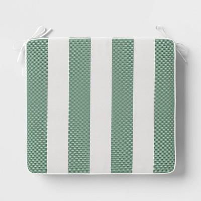 18x20 Striped Outdoor Seat Cushion With Contrast Piping Green - Thresholdâ„¢ Designed With Studio Mcgee : Target