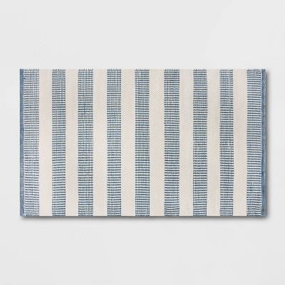 26x42 Rectangular Hand Made Woven Outdoor Accent Rug Striped Ivory/blue - Thresholdâ„¢ Designed With Studio Mcgee : Target