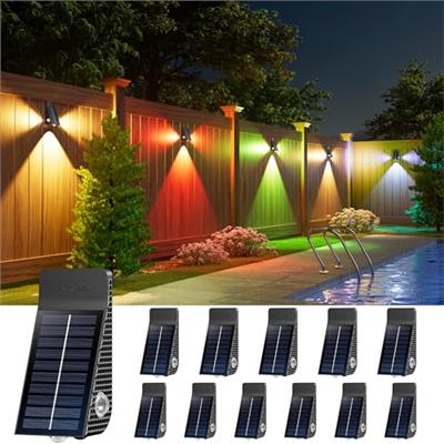 JACKYLED Solar Fence Lights, 3-Side Lighthouse Patterns Solar Powered Outdoor Lights, IP65 Waterproof Fence Lights for Outside, Use on The Fence, Deck