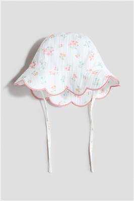White/floral Muslin Sun Hat with Embroidery for kids | H&M US