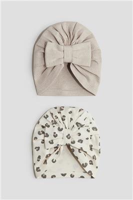 Light beige/leopard print 2-pack Knot-detail Hats for kids | H&M US