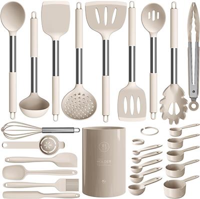 oannao Silicone Cooking Utensils Set - Heat Resistant Stainless Steel Kitchen Utensils, Baking Tools Kitchen Gadgets,Turner, Tongs,Spatula,Spoon,Brush