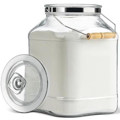Daitouge 2.5 Gallon Wide Mouth Glass Jars with Lids, Heavy Duty Glass Canisters with Lids, Storage Jars with Removable & Rotatable Wooden Handle, Set