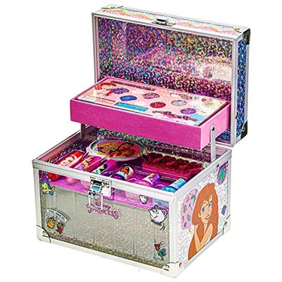 Disney Princess Train Case Girls Beauty Set, Kids Makeup Kit for Girls, Real Washable Toy Makeup Set, Play Makeup, Pretend Play, Party Favor, Birthday