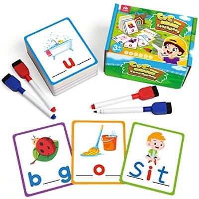Coogam Short Vowel Spelling Flashcards, Learn to Write CVC Sight Words Color Pattern Handwriting Cards Fine Motor Montessori Educational Toy Gift for