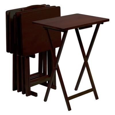 Pj Wood 19.09 X 14.57 X 26.00 Inch Folding Tv Tray Tables With Compact Storage Rack, Solid Wood Cons
