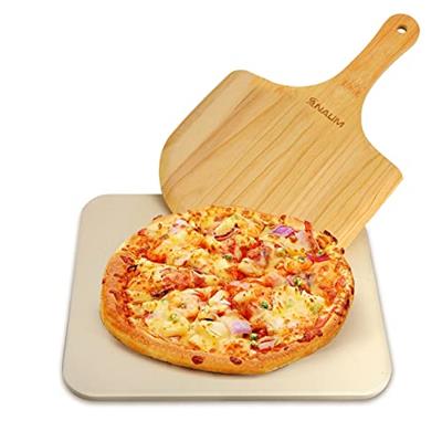 ANALIM Pizza Stone for Oven and Grill with Pizza Cutting Board, 12 Inch Baking Stone with Wooden Piz