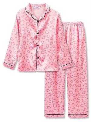 Topgal Big Girls Jammies Size 8 – Lovely Pink Leopard Long Sleeve & Pants Button Down PJ Set Sleepwear