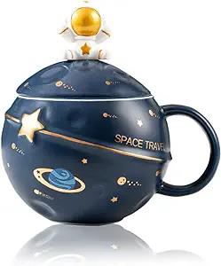Amazon.com: Yalucky Kawaii Astronaut Cup Space Embossed Planet Mug, Cute Ceramic Coffee Mug, Novelty Mug with Lid and Spoon for Coffee, Tea, Milk, Aes