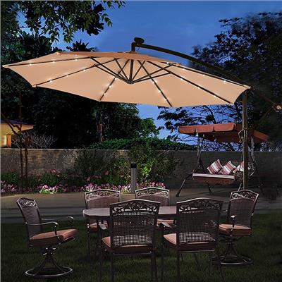 Clihome 10-ft 180 G Water-proof Polyester Solar Powered Crank Cantilever Patio Umbrella in the Patio Umbrellas department at Lowes.com