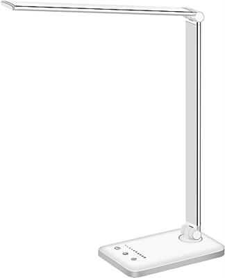 White crown LED Desk Lamp Dimmable Table Lamp Reading Lamp with USB Charging Port, 5 Lighting Modes, Sensitive Control, 30/60 Minutes Auto-Off Timer,