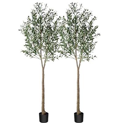 CROSOFMI Artificial Olive Tree Plant 83（7Ft） Fake Topiary Silk Tree, Perfect Faux Plants in Pot for Indoor Outdoor House Home Office Garden Modern De