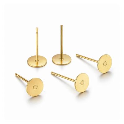 24K Gold-plated stainless steel earring posts 3mm to 8mm Flat Round Pads