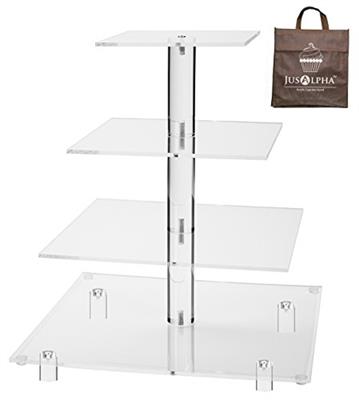 Jusalpha® Large 4 Tier Square Acrylic Cupcake Tower Stand for Dessert, Pastry, Serving Platter-Candy Bar Party Décor and Supply(with Rod Feet) (4SF-V2