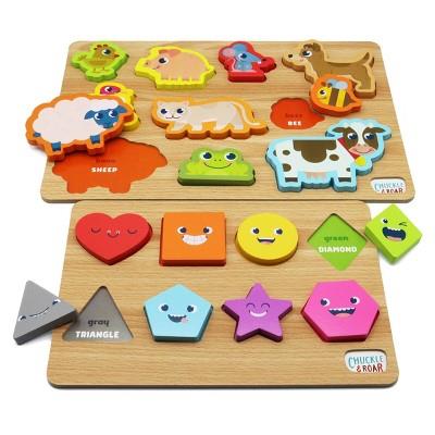 Chuckle & Roar Shapes & Animals Learning Kids Puzzles 2pk : Target