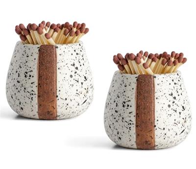 Amarcado Ceramic Match Holder with Striker for Cute and Fancy Matches - Set of 2 - Matches in a Jar - Decorative Modern Home Decor Gifts - Mantel Deco