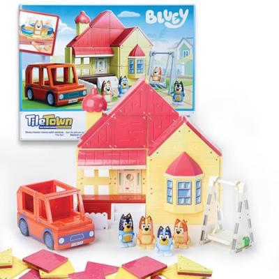 TILE TOWN Bluey Heeler Home and 4WD Vehicle Magnetic Tiles Construction Building Playset + Family Figures, Kids 3-5+