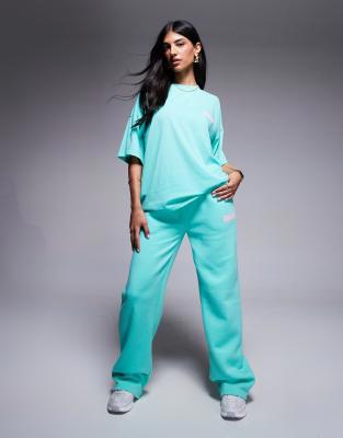 Kaiia cotton-blend puff printed logo wide leg trackies in aqua and baby pink (Part of a set)   | ASOS