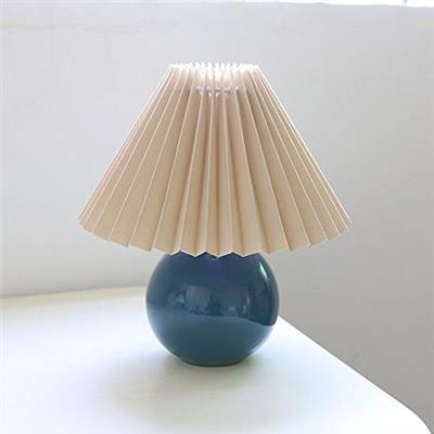 Korean Pleated Table Lamp Ins DIY Ceramic Table Lamps for Living Room Home Deco Cute Lamp with Tricolor Led Bulb Beside Lamp…