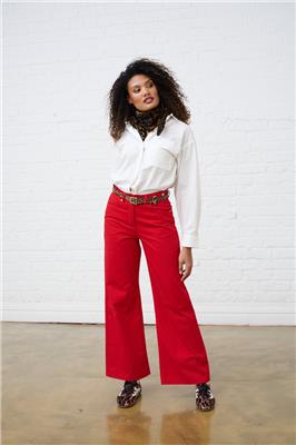 Adjustable Waist Wide Leg Jeans in Red – Me&B