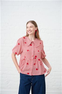 Peplum Blouse in Interest Red Gingham – Me&B