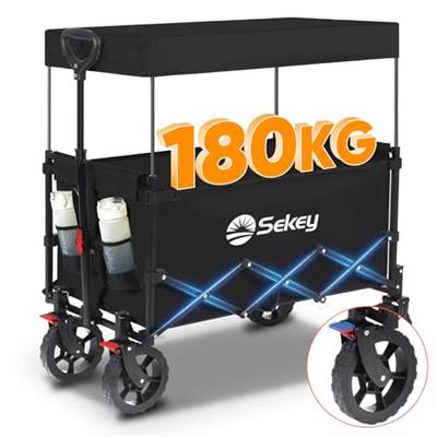 Sekey 250L Large Folding Camping Trolley with Removable Canopy, Heavy-Duty Collapsible Wagon Cart Loadable up to 180KG, Patented Four-Directional Fold