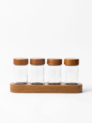 Simply Stored 2.0 Spice Jar Set with Acacia Lid Set of 4 | Bash