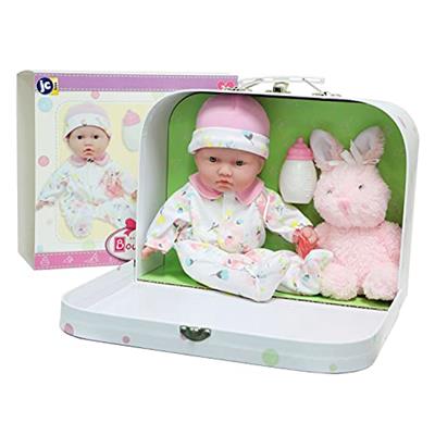 JC Toys - La Baby Travel Case Gift Set| Caucasian 11-inch Small Soft Body Baby Doll | Washable | Cute Outfit, Bottle, Pacifier & Plush Bunny | for Chi