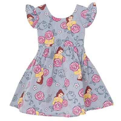 Disney Princess Belle Floral Toddler Girls Chambray Skater Dress 5T